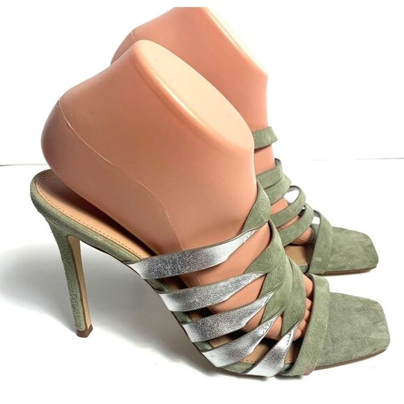 Charles David Sage Silver Suede Vocal Slip On Strappy High-Heel Sandals 9M - Picture 2 of 13